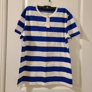 Women's striped top T-shirt, blue and white stripes, M